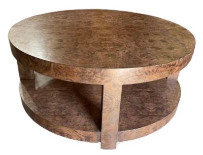 Burl Wood Two Tier Coffee Table w/ Shelf Made in USA