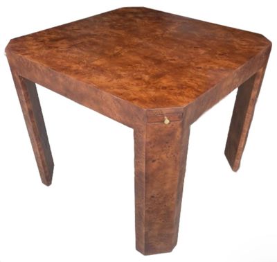 Genuine Elm Burl Game Table w/ Corner Pullout Drink Coasters & Drawers Made in USA Genuine Elm Burl Game Table w/ Corner Pullout Drink Coasters & Drawers Made in USA