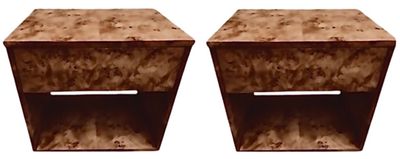 Pair of Custom Made to Order 24" W x 24" H x 18" D  Walnut Burl Nightstands with Single Top Drawer / Lower Cubby Shelf and Four Rounded Corners Made in USA