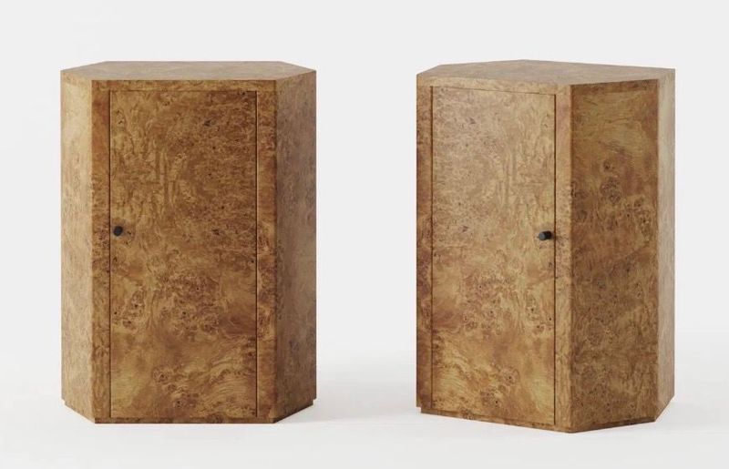 18" Wide x 14" Deep x  24" Tall  Pair of Caramel Burl Nightstands w/ Door &  Adjustable Shelf
