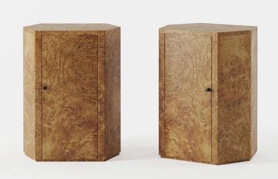18 18" Wide x 14" Deep x 24" Tall Pair of Caramel Burl Nightstands w/ Door & Adjustable Shelf