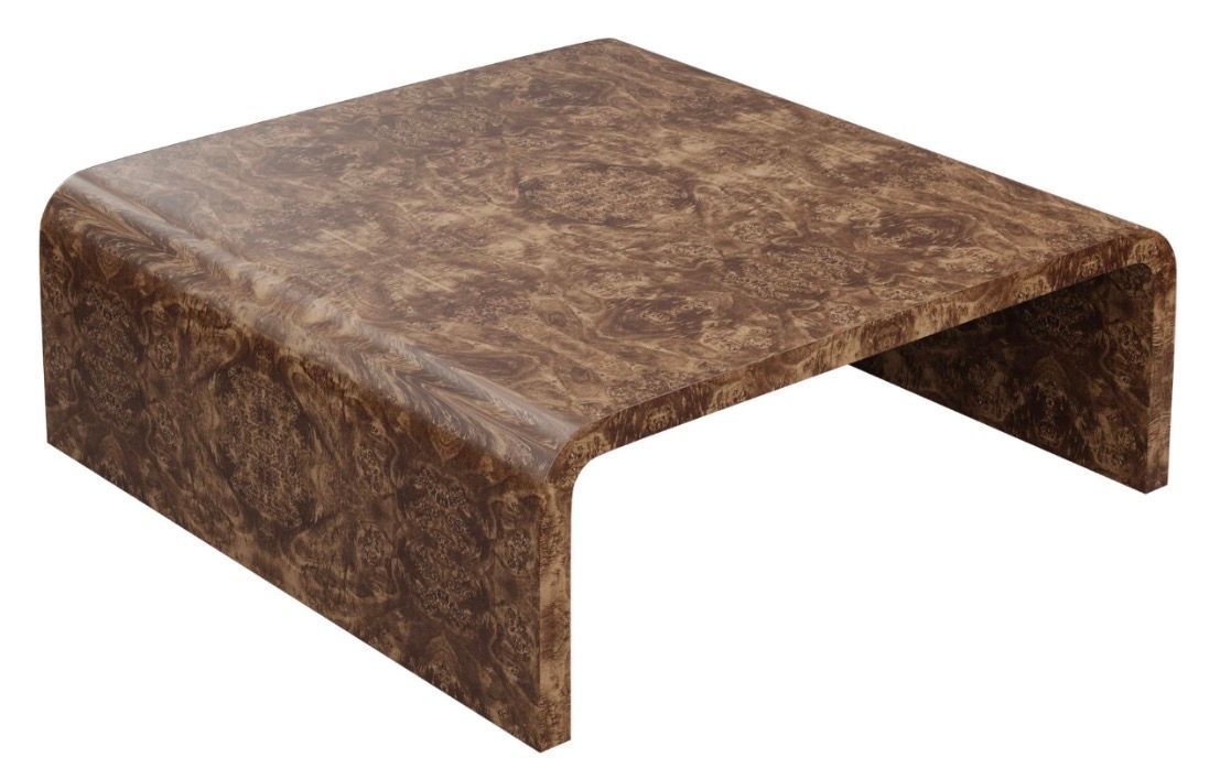 48" Square X 18" Tall  Walnut Burl Waterfall Coffee Table w/ 2" Thick Sides​ Made in USA