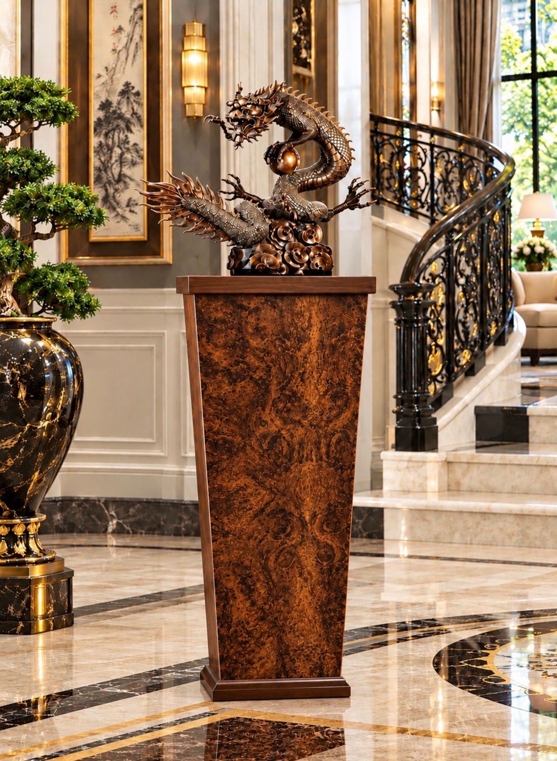 Custom Made to Order Walnut Burl Pedestal with Molding Made in USA Custom Made to Order Walnut Burl Pedestal with Molding Made in USA
