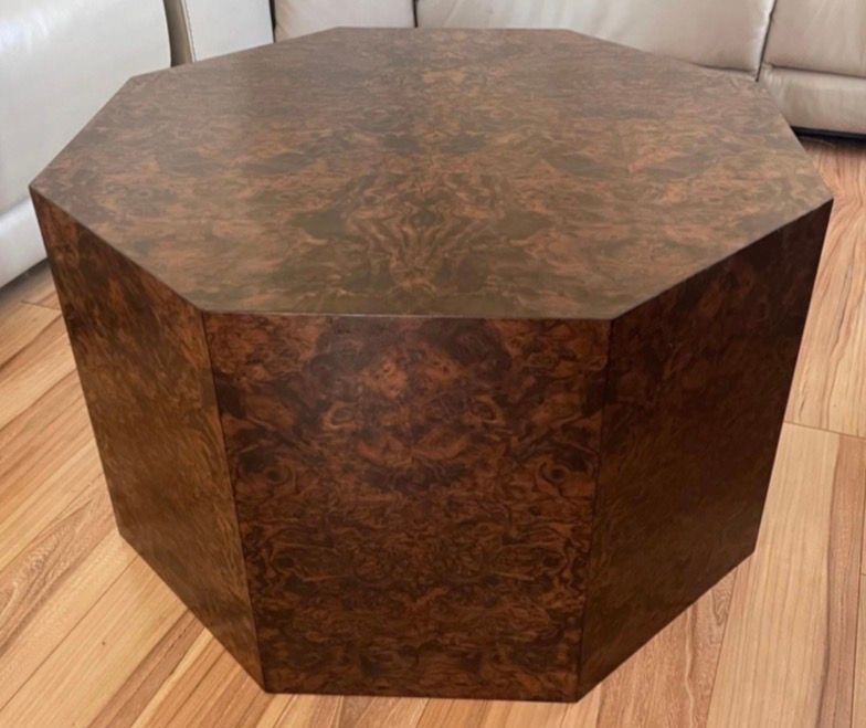 24" W x 16" H  Custom Dark Walnut Burl Wood Octagon Pedestal Made in USA