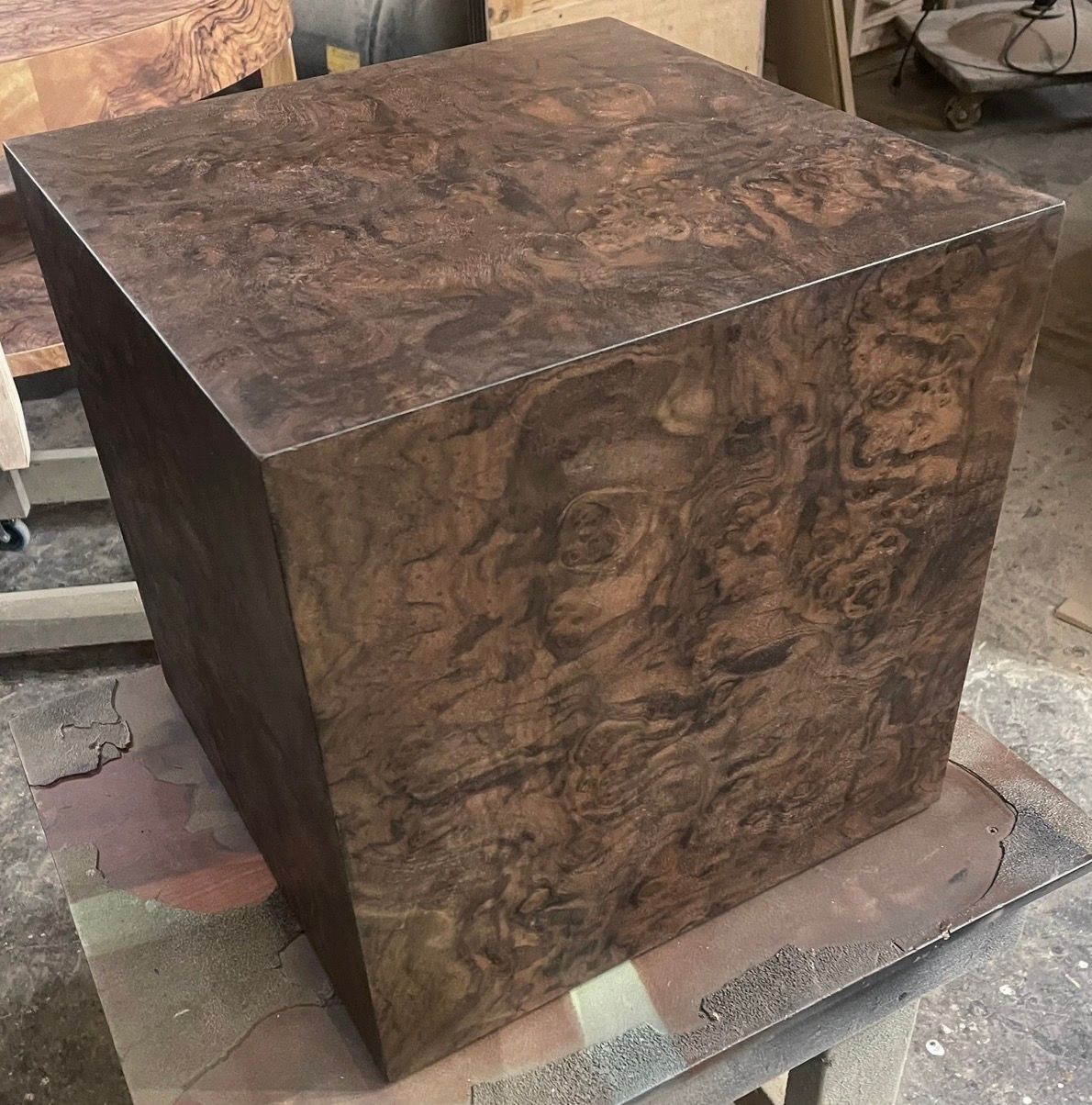 24" Square x 16" H  Custom Dark Walnut Burl Wood Table Made in USA