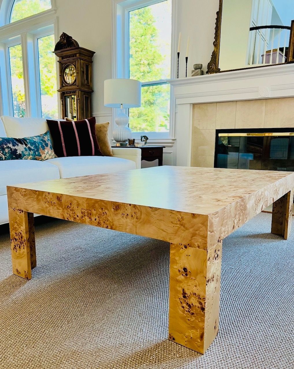 48" Square Cluster Maple Burl Wood Parsons Coffee Table No Shelf