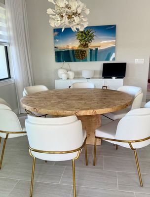 Installment order for 58 Installment order for 58" Round x 30" Tall Dark Caramel Burl Wood Dining Table w/ Round Burl Base