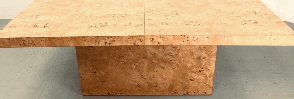 72" Long x 40" Wide x 30" Tall Caramel Burl Dining Table w/ Rounded Corners & Rounded Tapered Burl Base