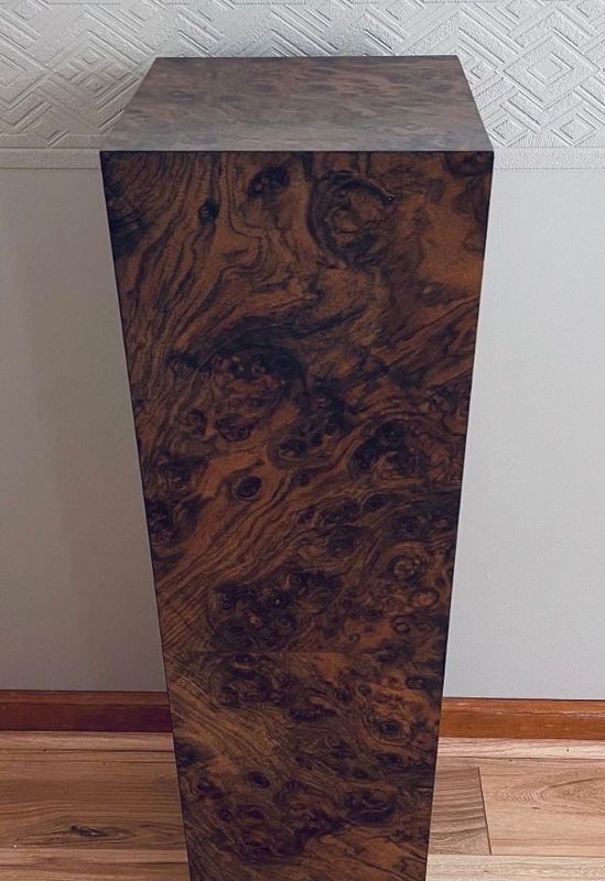 40" Tall x 12" Square Custom Dark Walnut Burl Pedestal with Molding Made in USA