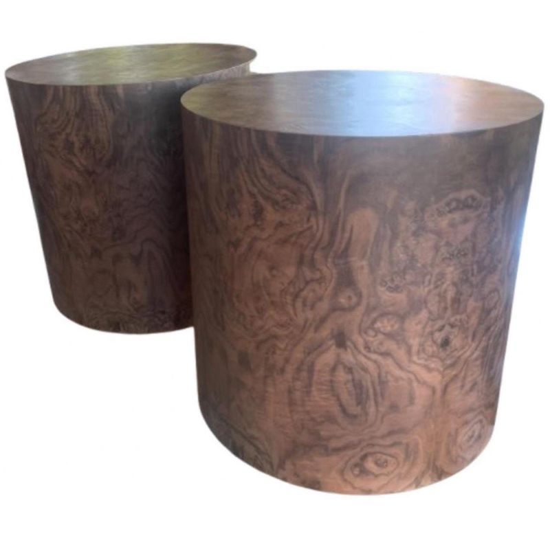 Pair of 29" Round x 35" tall Genuine Walnut Burl Wood  Cylinder Tables Made in USA
