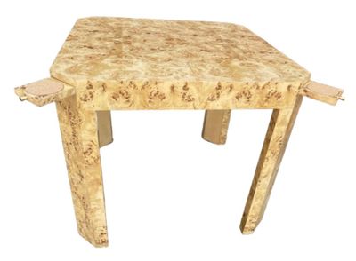 Genuine Burl Game Table w/ Corner Pullout Drink Coasters Made in USA Genuine Burl Game Table w/ Corner Pullout Drink Coasters Made in USA