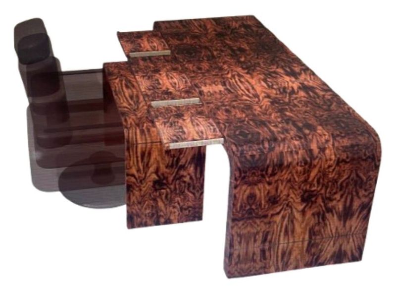 80"W X 30"D X 30" H  Genuine Walnut Burl Wood Waterfall Desk w/ 3" Thick Edges and Self Closing Push Open Drawers