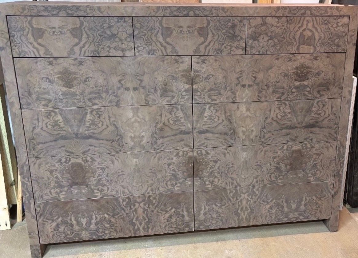 Custom 96 Custom 96" Wide x 21" Deep x 35-3/4" Tall Walnut Burl Wood Vanity Cabinet w/ Drawers & Cabinets