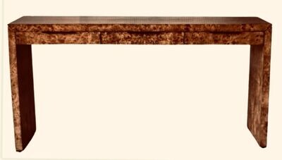 Custom Made to Order 72" wide x 9" deep x 24" tall Dark Caramel Burl Wood Console Table Made in USA
