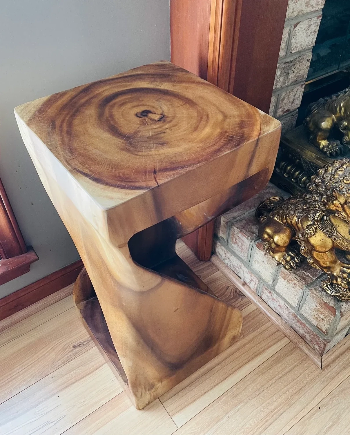 Trio of 18" Teak Twist Pedestal Twisted End Table Teak Plant Stand Modern Furniture
