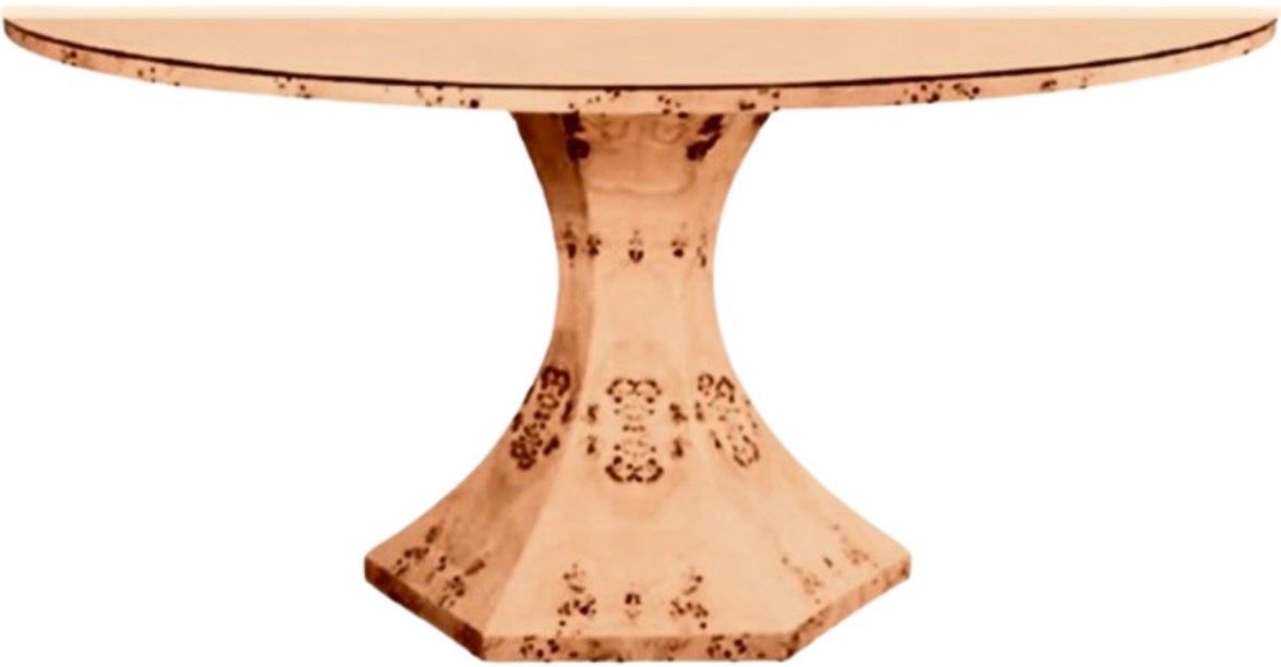 54 54" Round x 30" Tall Dark Honey Burl Dining Table w/ Tapered Burl Base