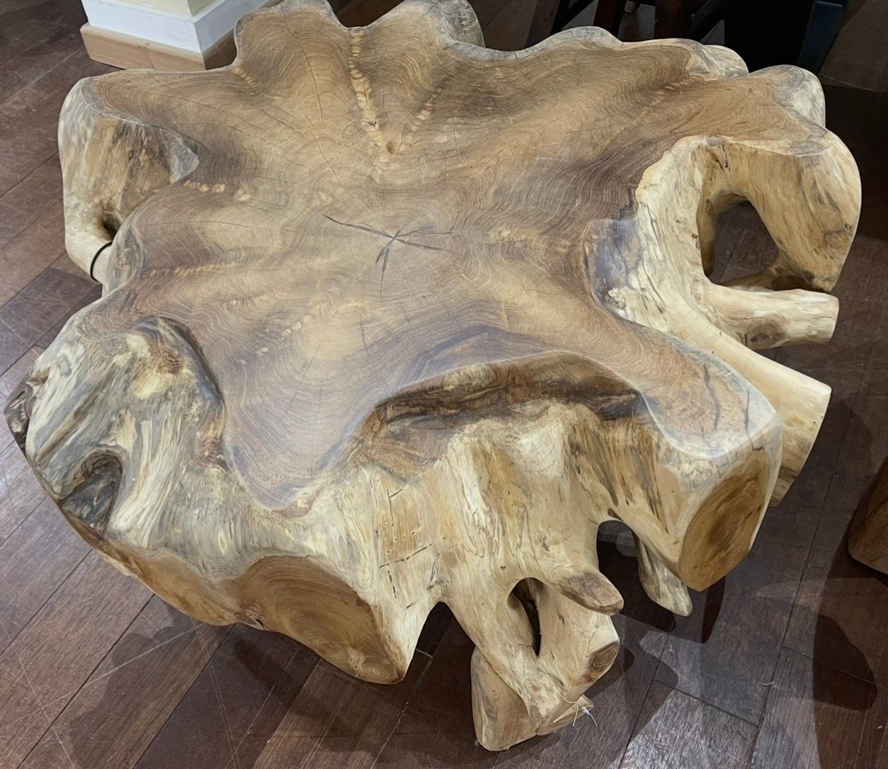 Pair of 37" Round Teak Root Coffee Table Live Edge Teak Driftwood Accent Table Organic Teak Furniture
