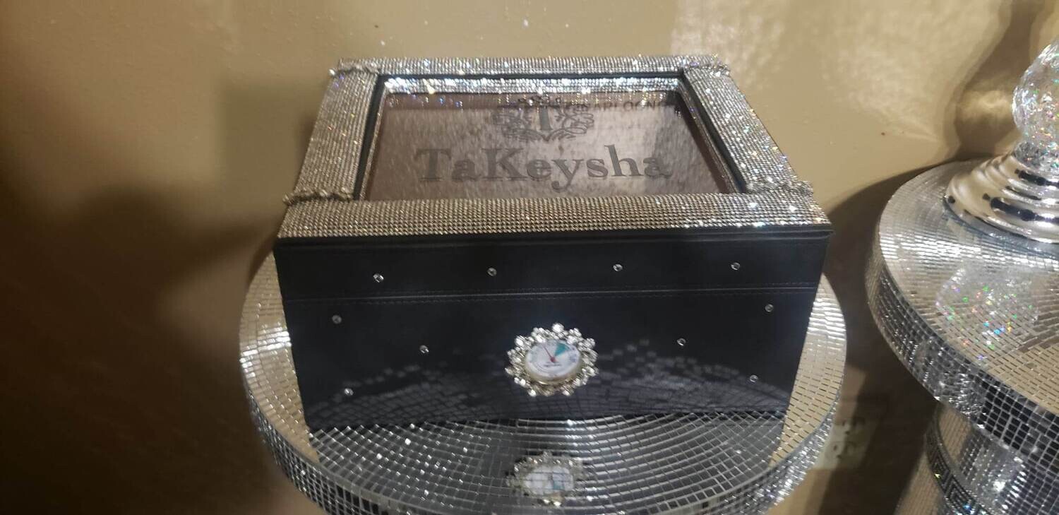 Bling Bling Black Leather Humidor-Personalized