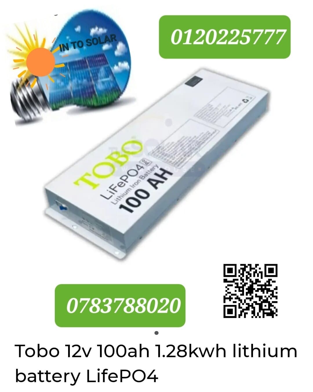Tobo 12 volts lithium battery.