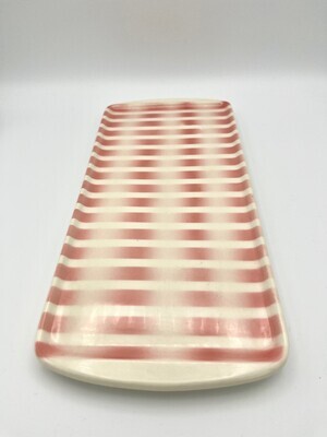 Rechteckige Vintage-Tortenplatte mit rosa-weißen Streifen