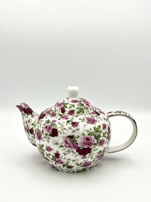 Florale Teekanne mit rosaroten Rosenmotiven - Second Hand