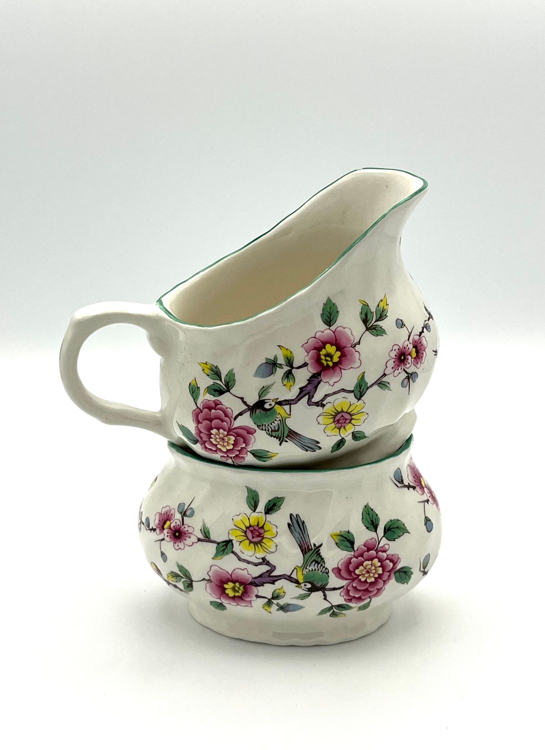 Vintage-Milch- und Zucker-Kännchen &quot;Old Foley&quot; aus England von James Kent