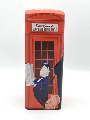 Illustrierte Blechdose im Stil einer britischen Telefonzelle