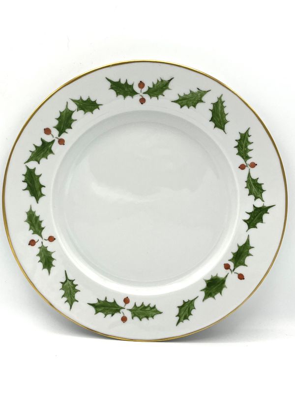 Handbemalter Weihnachtsteller mit Ilex-Dekor aus Porzellan Handbemalter Weihnachtsteller mit Ilex-Dekor aus Porzellan