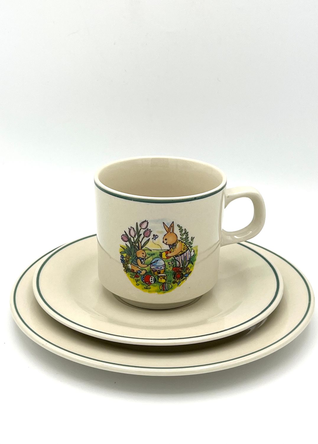 Kinderset &quot;Osterhasen&quot; aus Teller, Tasse und Unterteller