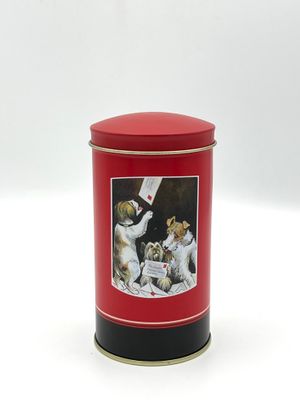 Kleine Spardose aus Blech mit verspielten Katzen