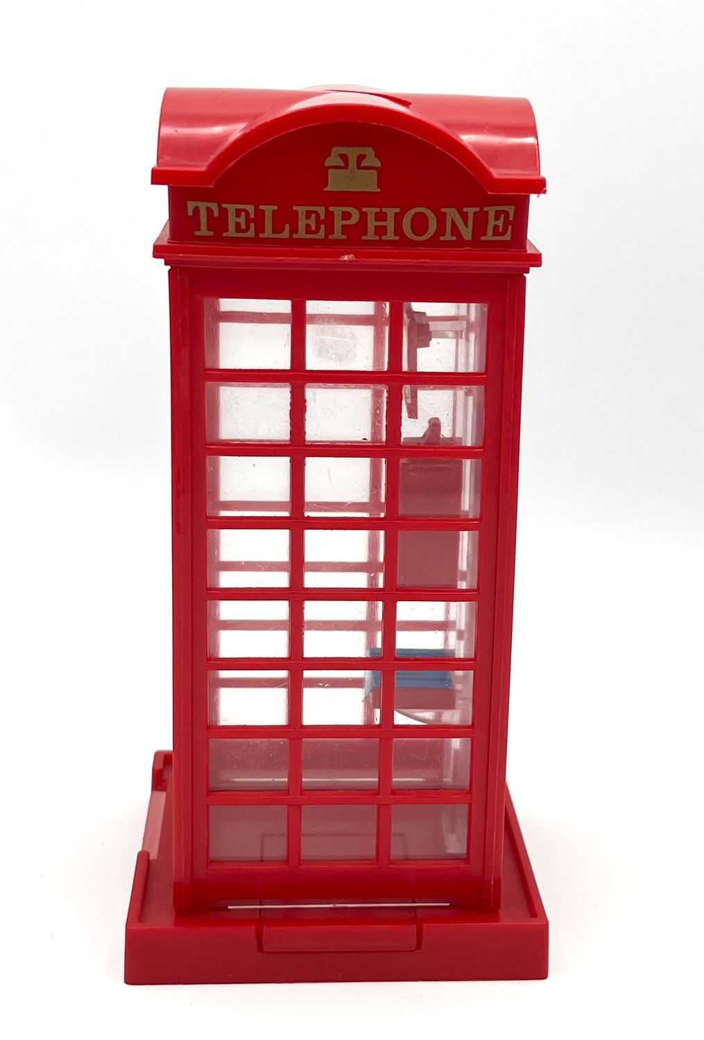 Spardose im Design der roten Telefonzelle mit Innenleben