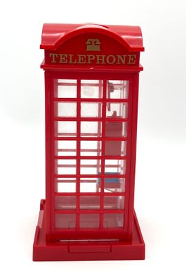 Spardose im Design der roten Telefonzelle mit Innenleben