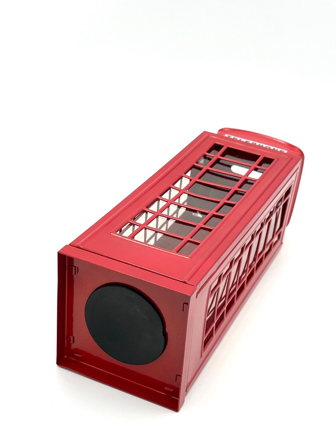 Spardose im Design der roten Telefonzelle mit Innenleben