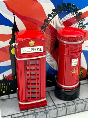Souvenir-Artikel - Miniatur-Set  "rote Telefonzelle" und "roter Briefkasten"
