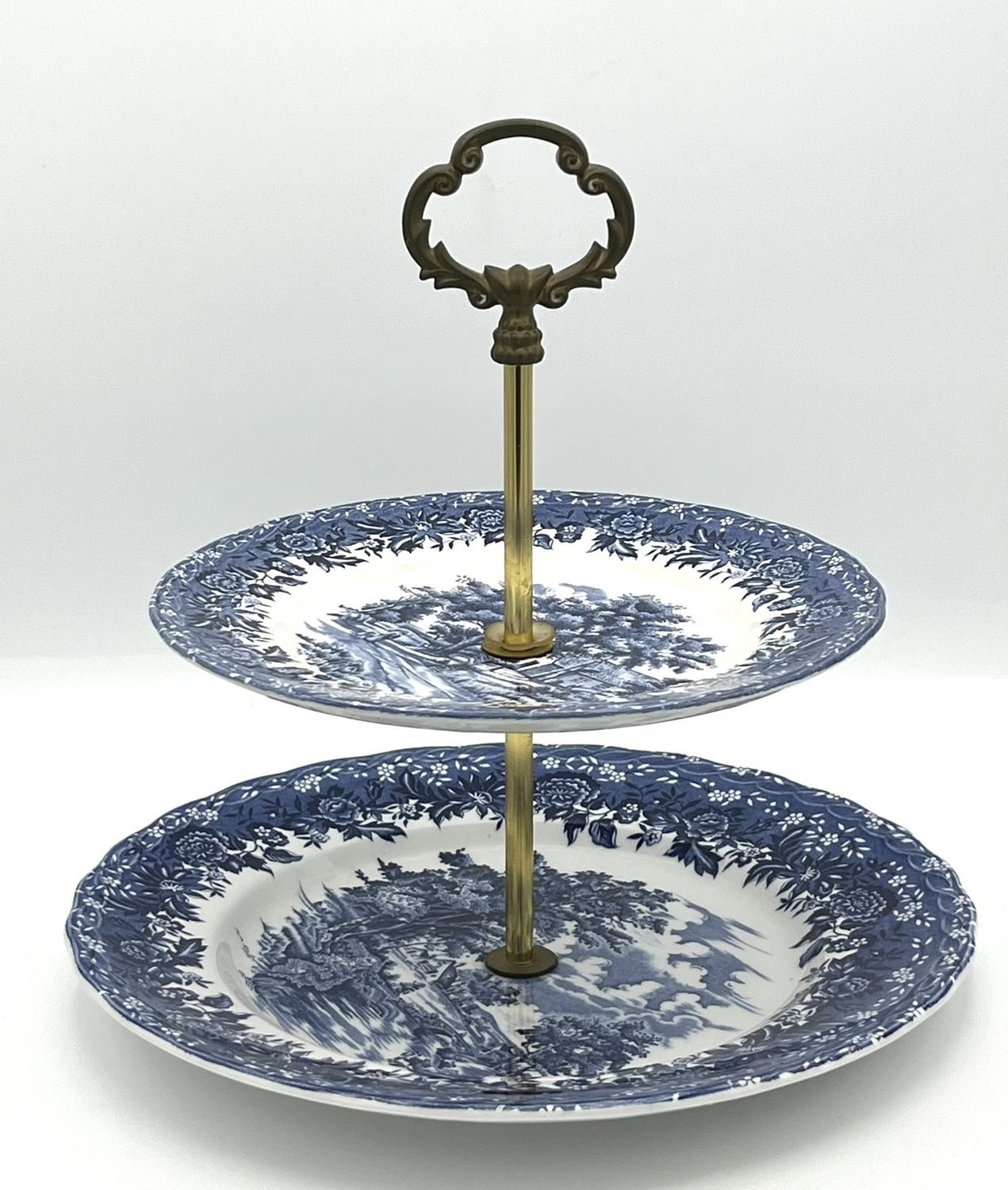 2-stöckige Etagere in Blau/Weiß