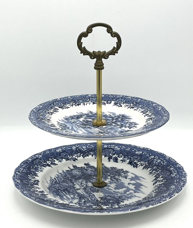 2-stöckige Etagere in Blau/Weiß