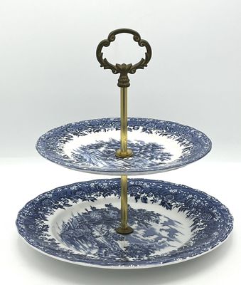 2-stöckige Etagere in Blau/Weiß