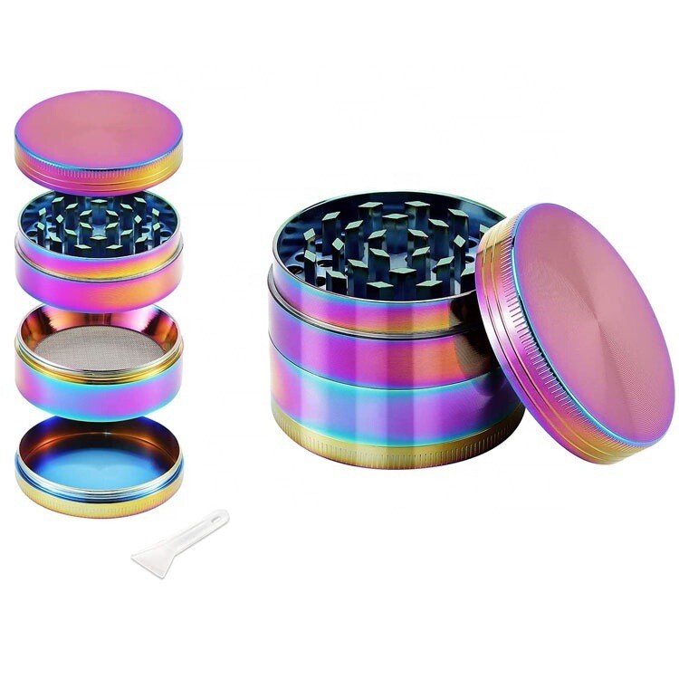 Cross-border Supply Colorful Zinc Alloy Flat Tobacco Grinder Four-layer 40/50/63MM Ice Blue Tobacco Grinder