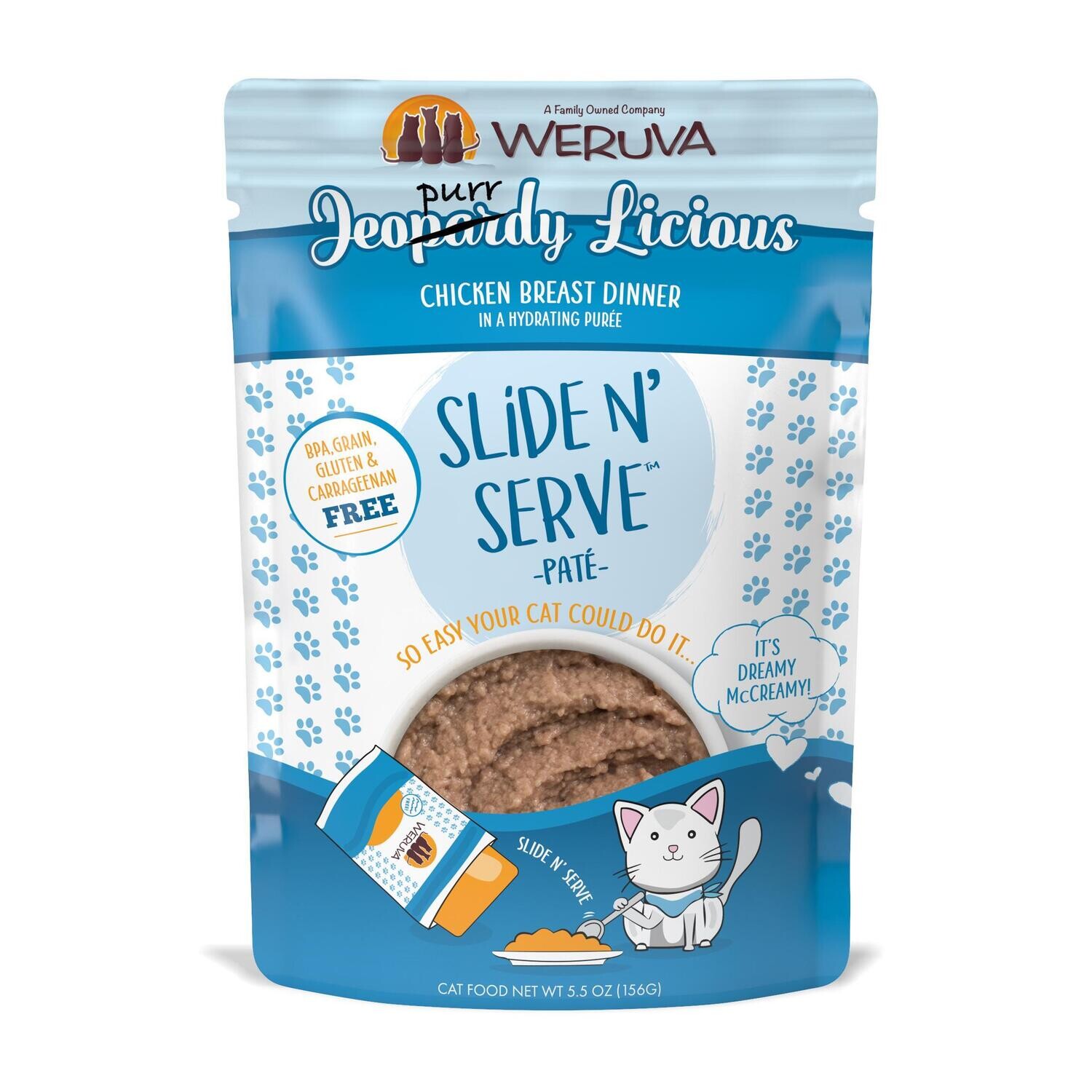 Weruva Cat Slide & Serve JeoPURRdy Grain Free Chicken pate pouch 5.5oz 12/Case (X)