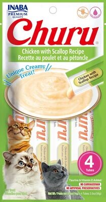 Inaba Ciao Churu Cat Chicken & Scallop Puree 2oz (4 tubes) 6/Case