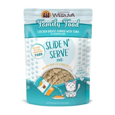 Weruva Cat Slide & Serve Family Food Grain Free Chicken & Tuna pate pouch 2.8oz 12/Case (X)