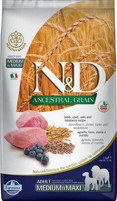 Farmina N&D Ancestral Grain Lamb & Blueberry Medium /Maxi 26.5#