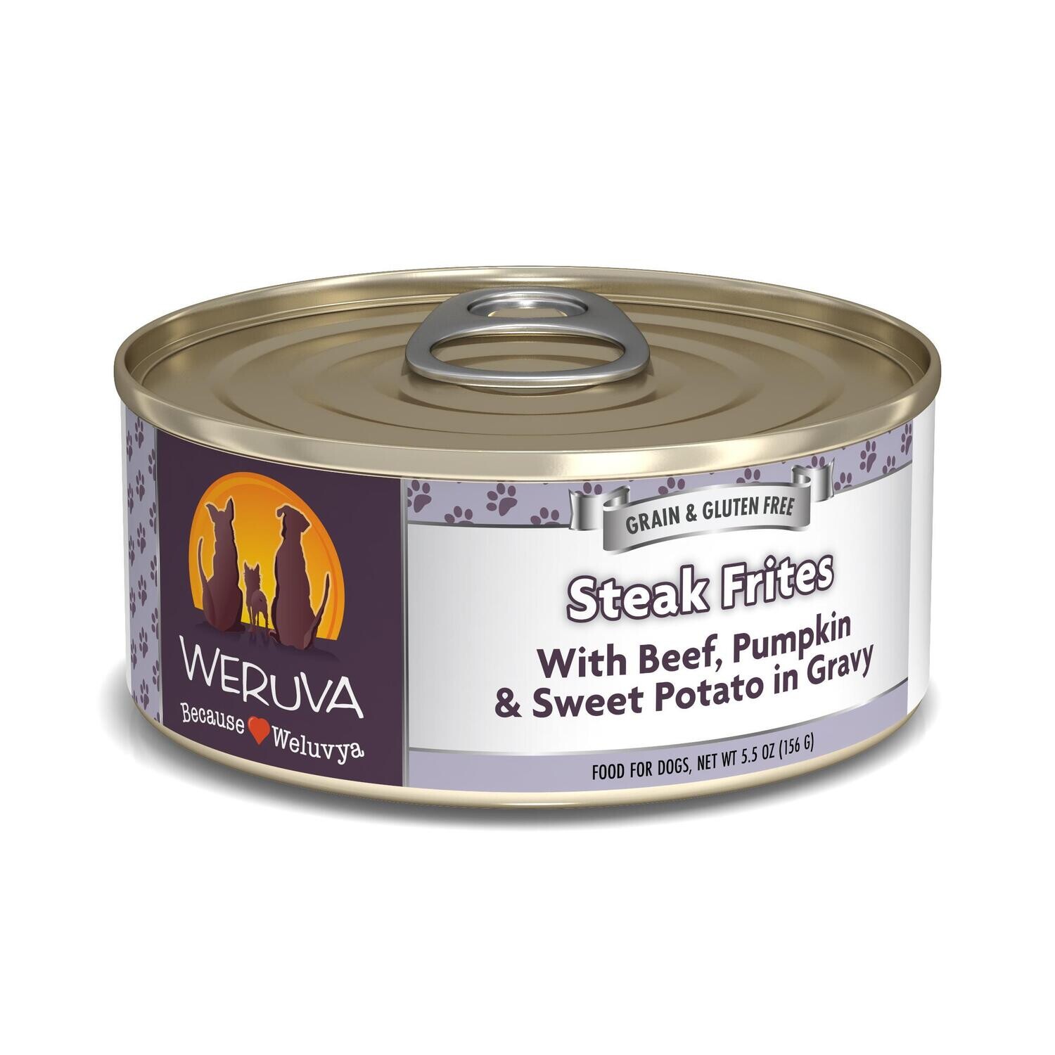 Weruva K9 Steak Frites Grain Free Beef, Pumpkin & Sweet Potato can 5.5oz 24/Case