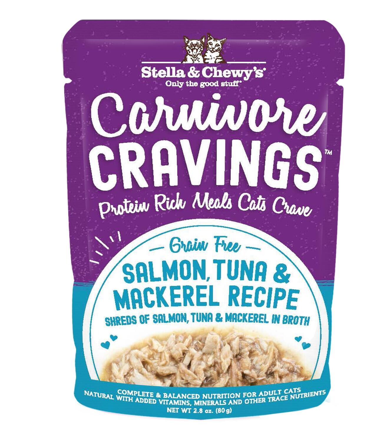 Stella & Chewy's Cat Carnivore Cravings Grain Free Salmon, Tuna & Mackerel 2.8oz pouch 24/Case