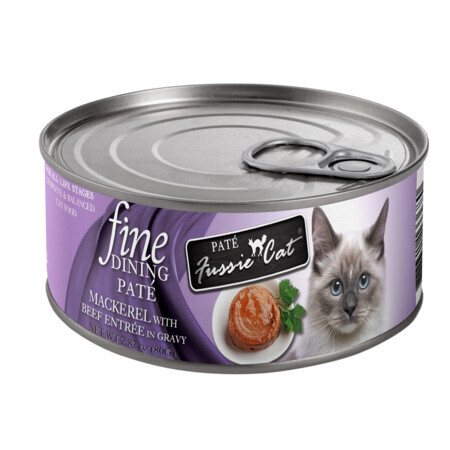 Fussie Cat Fine Dining Pate Mackerel with Beef Entrée 2.82oz 24/case