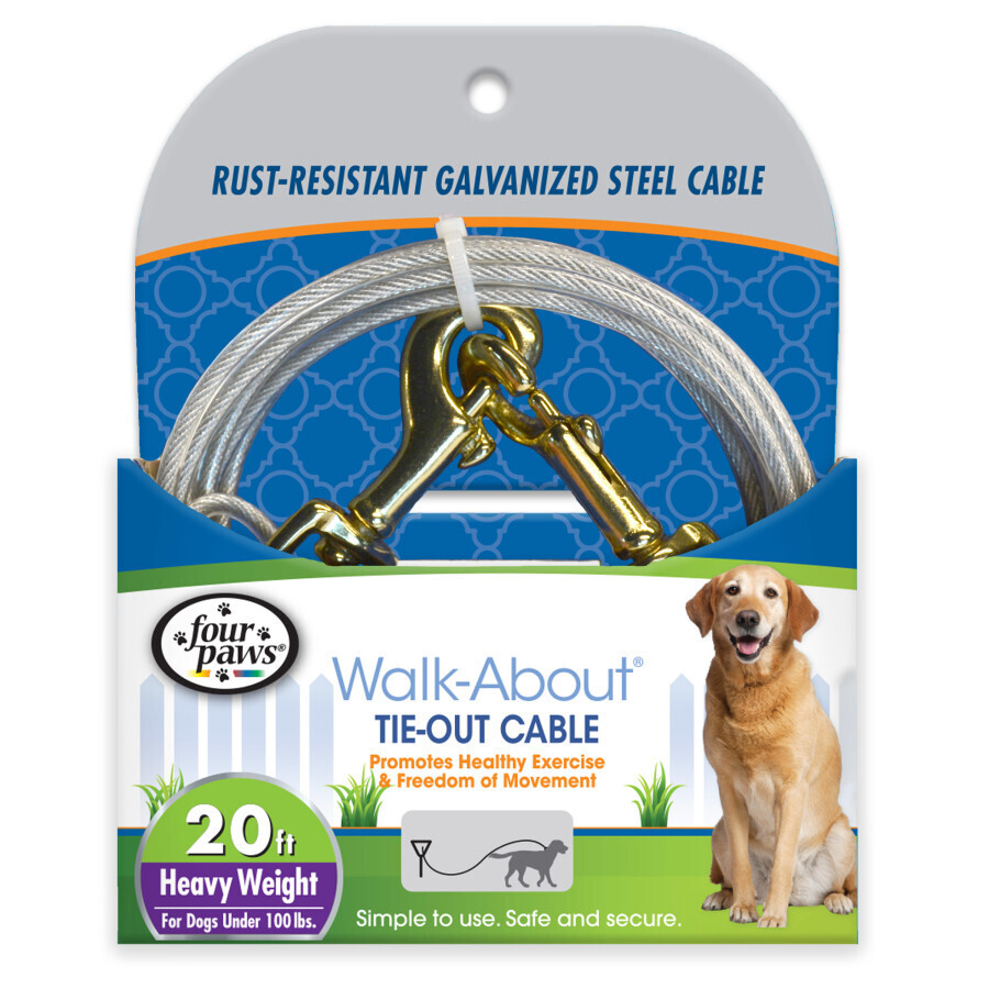 Four Paws Tie Out Cable 20ft Heavy Weight Silver