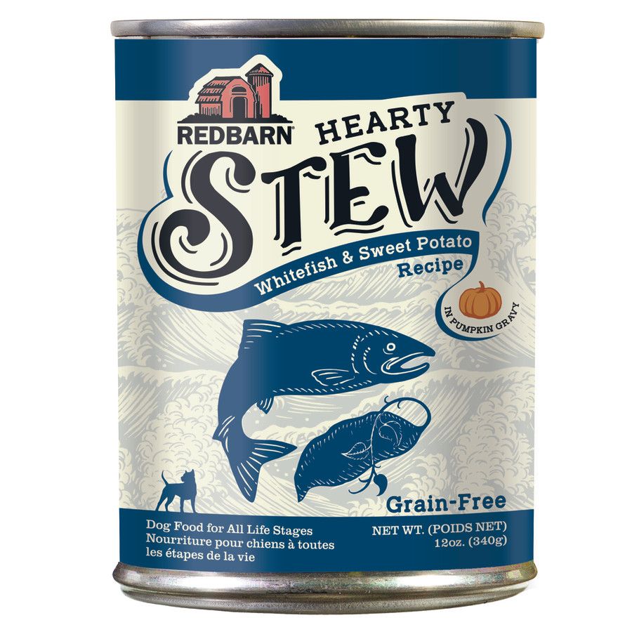 Redbarn Grain Free Hearty Stew All Life Stages Whitefish & Sweet Potato can 12oz 12/Case