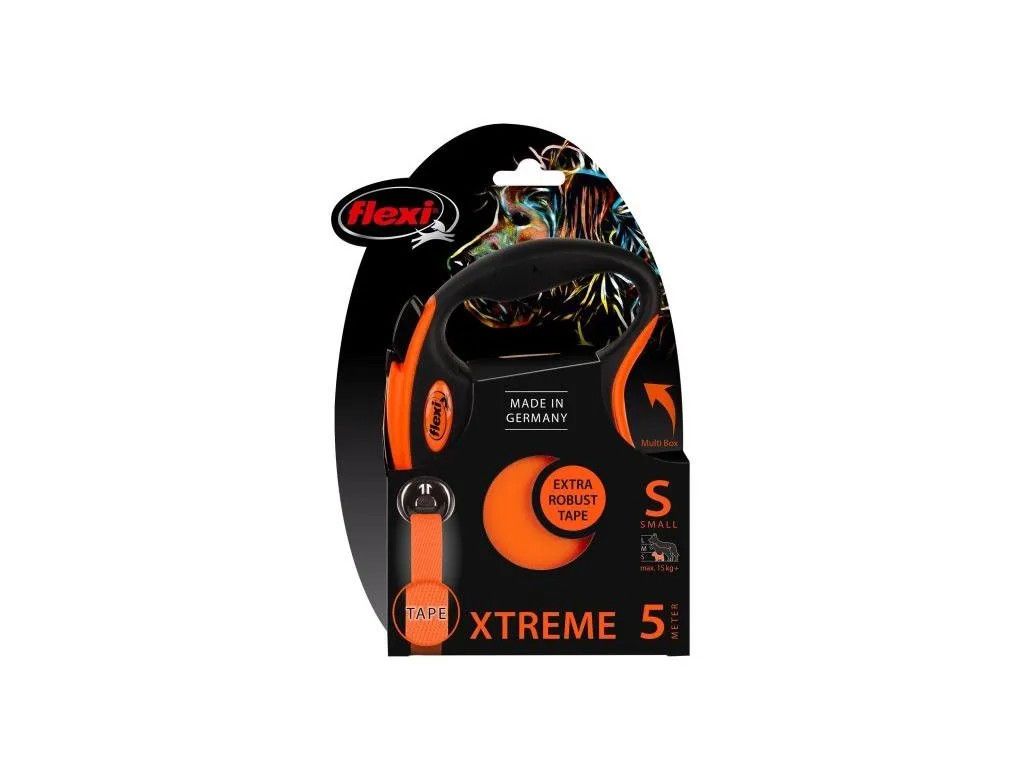 Flexi Retractable Xtreme Retractable Lead Tape Leash Black & Orange Small 16' dogs up to 44# (X)