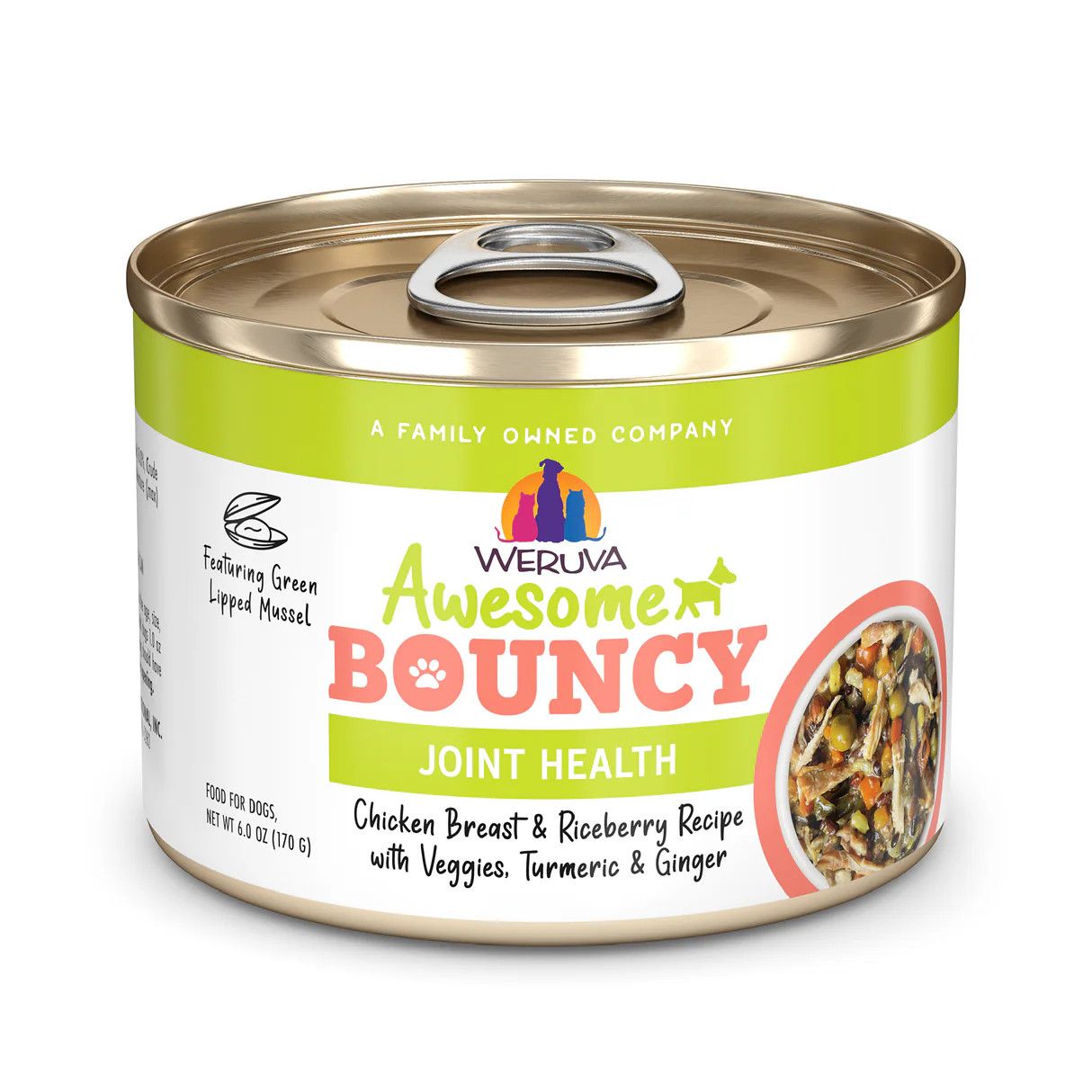 Weruva Awesome Bouncy Chicken and Rice with Veggies, Turmeric and Ginger can 6oz 8/case