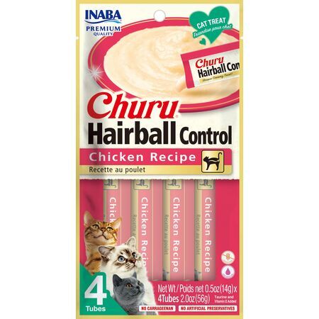 Inaba Ciao Churu Hairball Control Chicken Puree 2oz (4 tubes) 6/Case